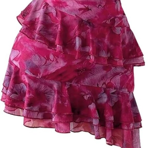 Women's Floral Halter Dress Boho Backless Ruffle Mini Summer Vacation Wear - Picture 1 of 5